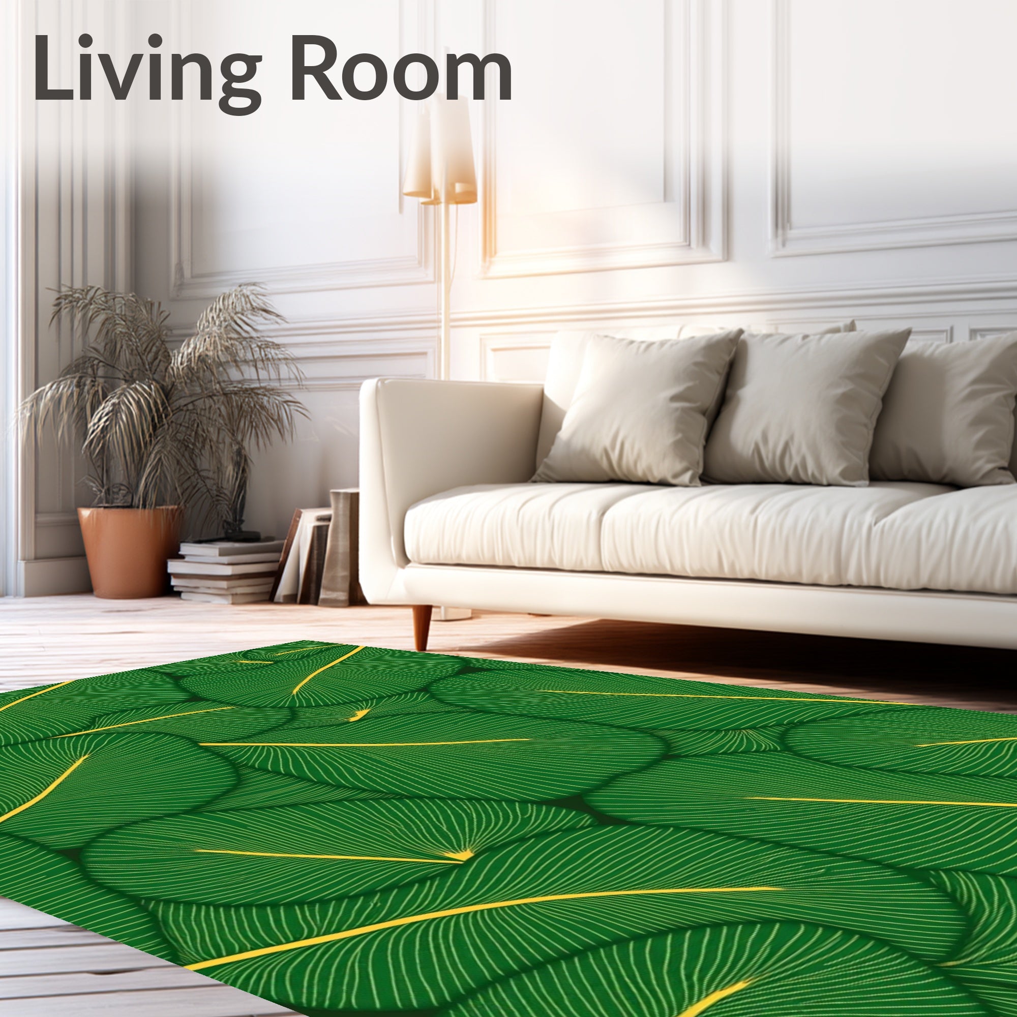 Vibrant Green Leaf Pattern Design Rug