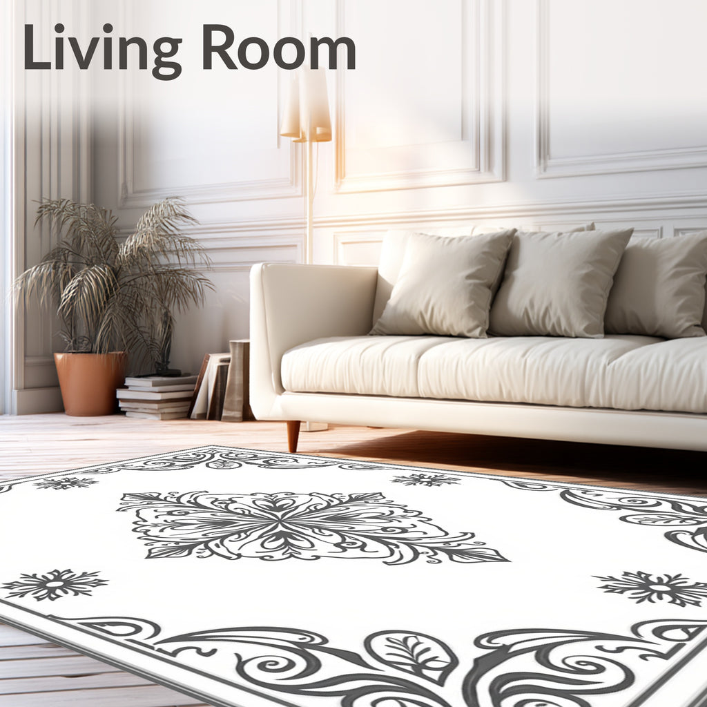 Ornate Floral With Scrollwork Accent Rug