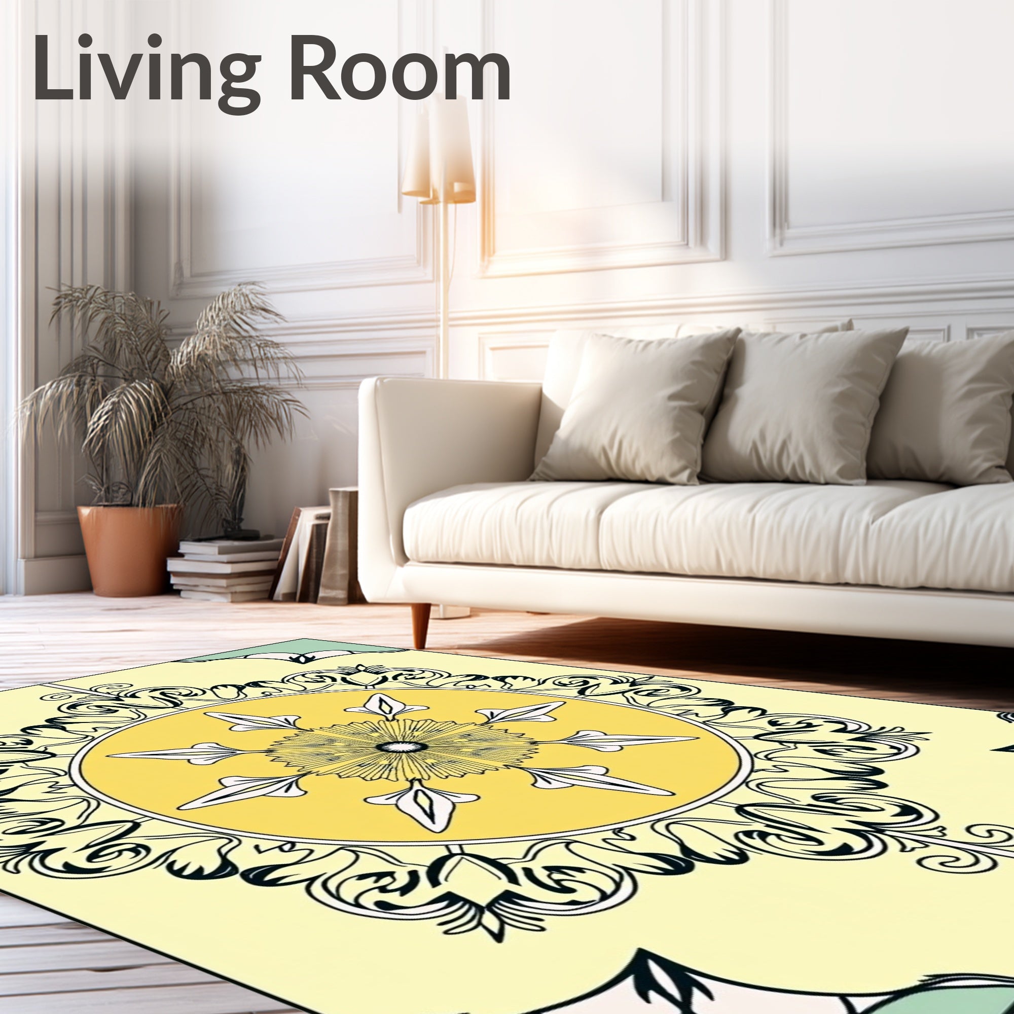 Yellow Sunburst Floral Medallion Rug