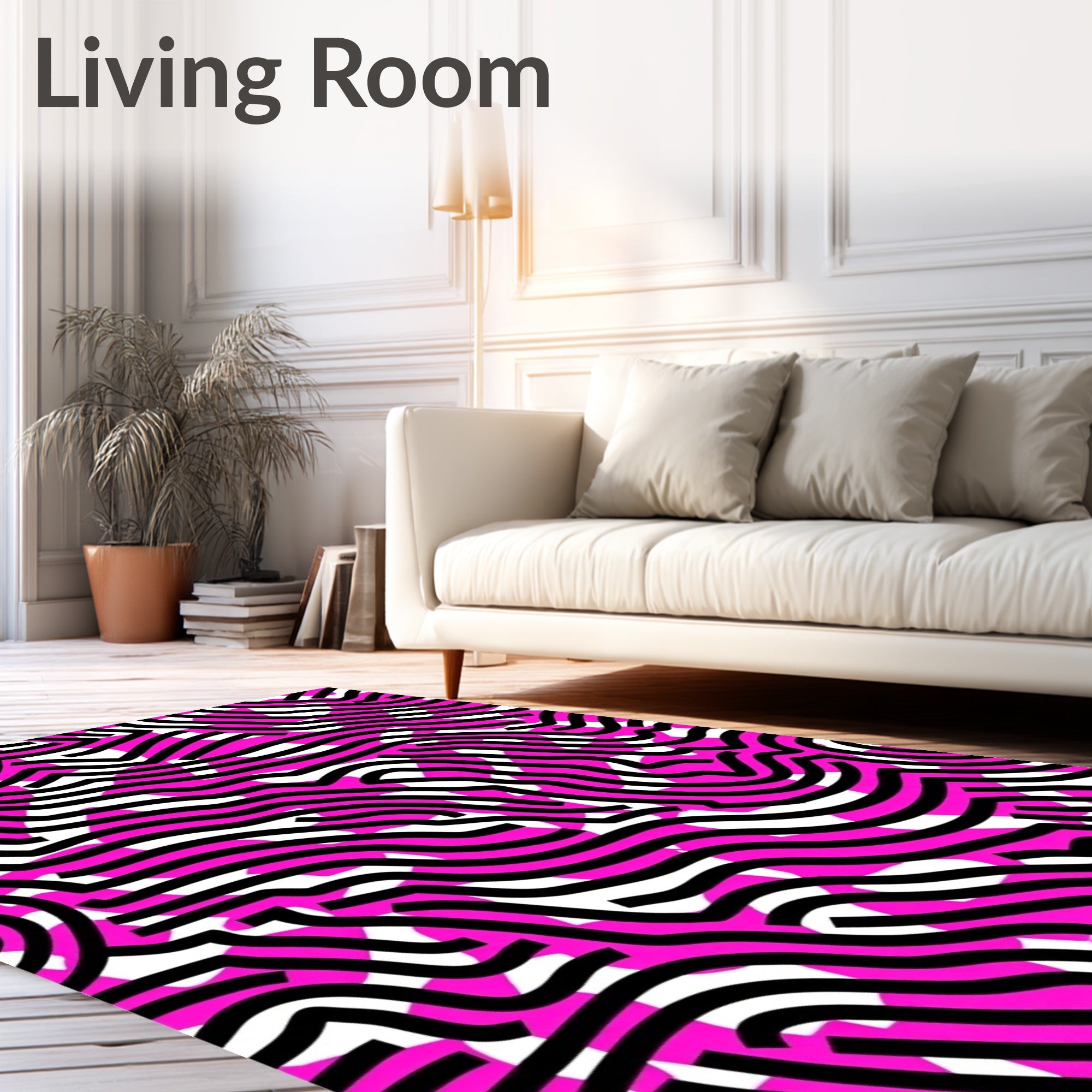 Bold Pink Black Abstract Lines Rug