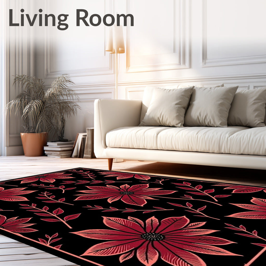 Bold Floral Print With Red Petals Rug