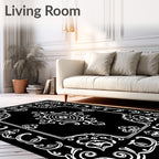 Ornate Scrollwork Black and White Classic Pattern Rug