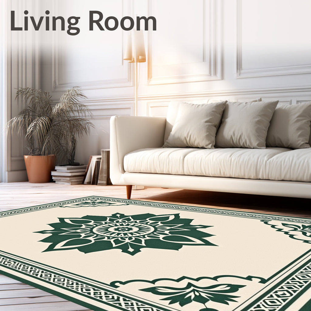 Dark Green Floral Mandala Geometric Design Rug