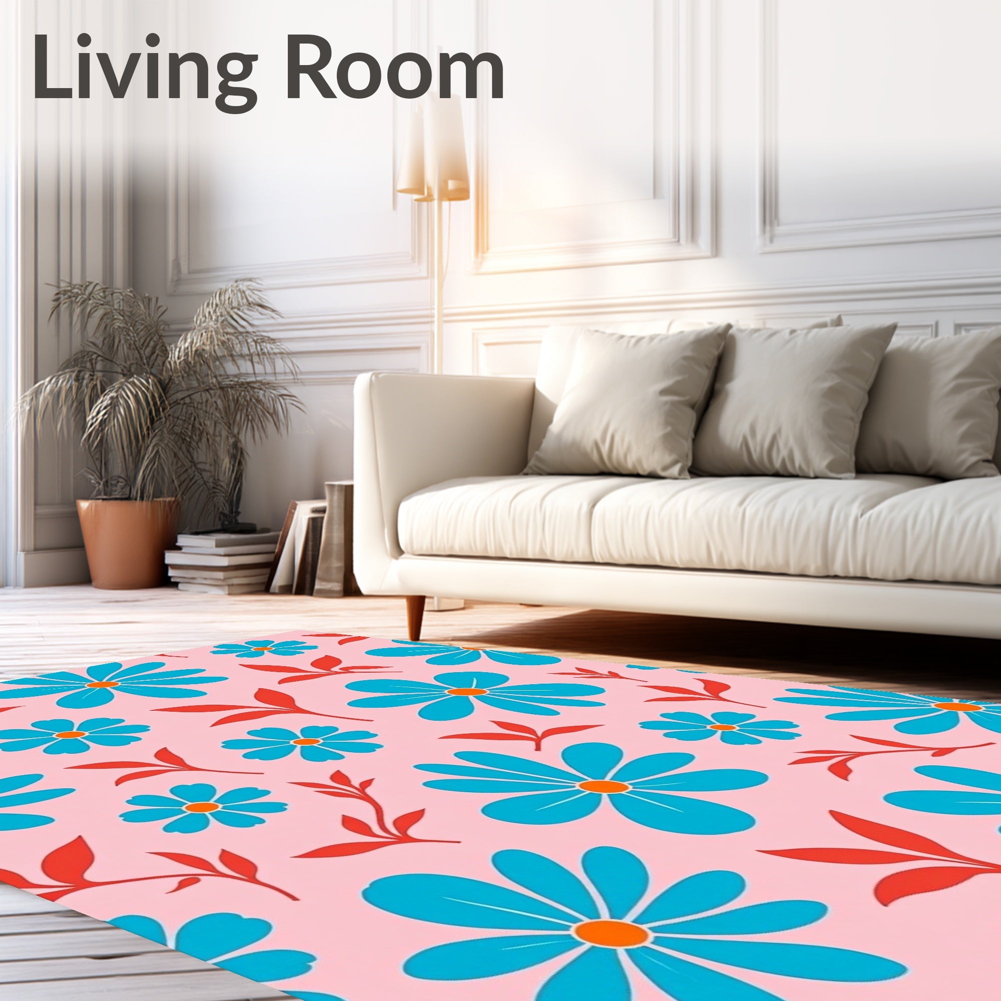 Retro Floral Pattern Red Blue Rug