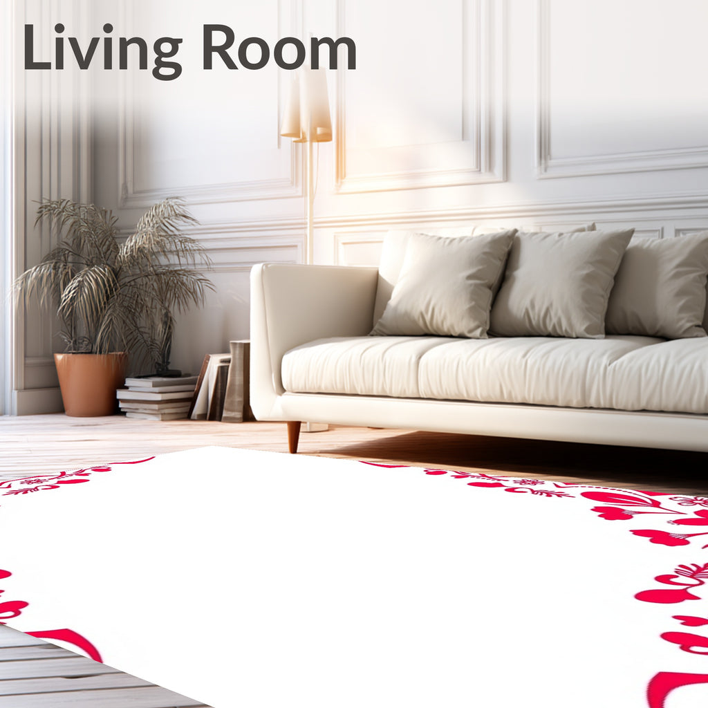 Vibrant Red Floral Scrollwork Pattern Rug
