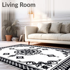 Black White Floral Medallion Rug