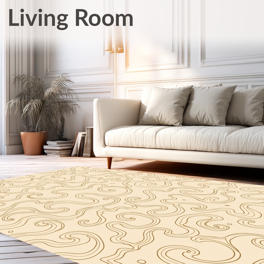 Cream Swirl Abstract Pattern Rug