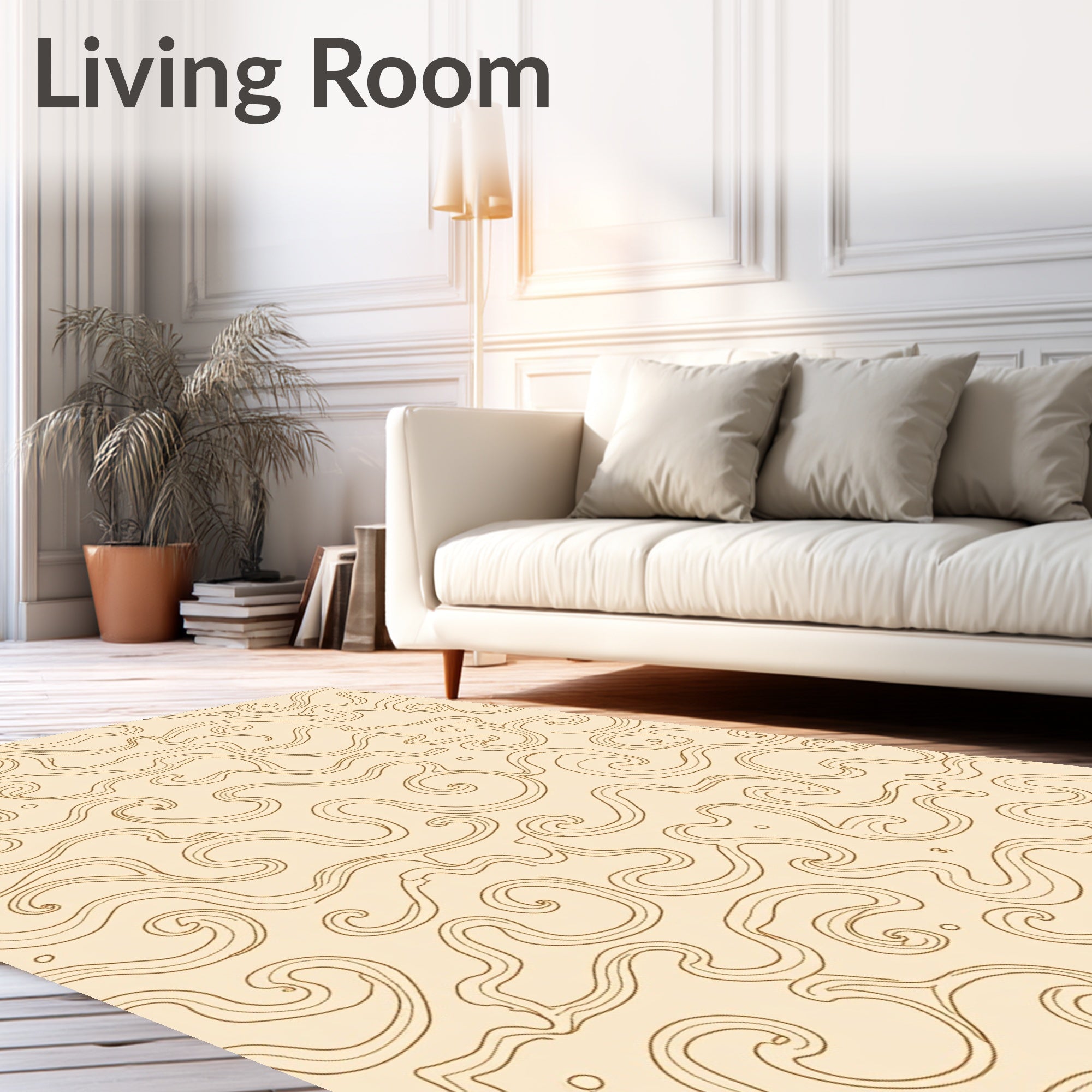 Cream Swirl Abstract Pattern Rug