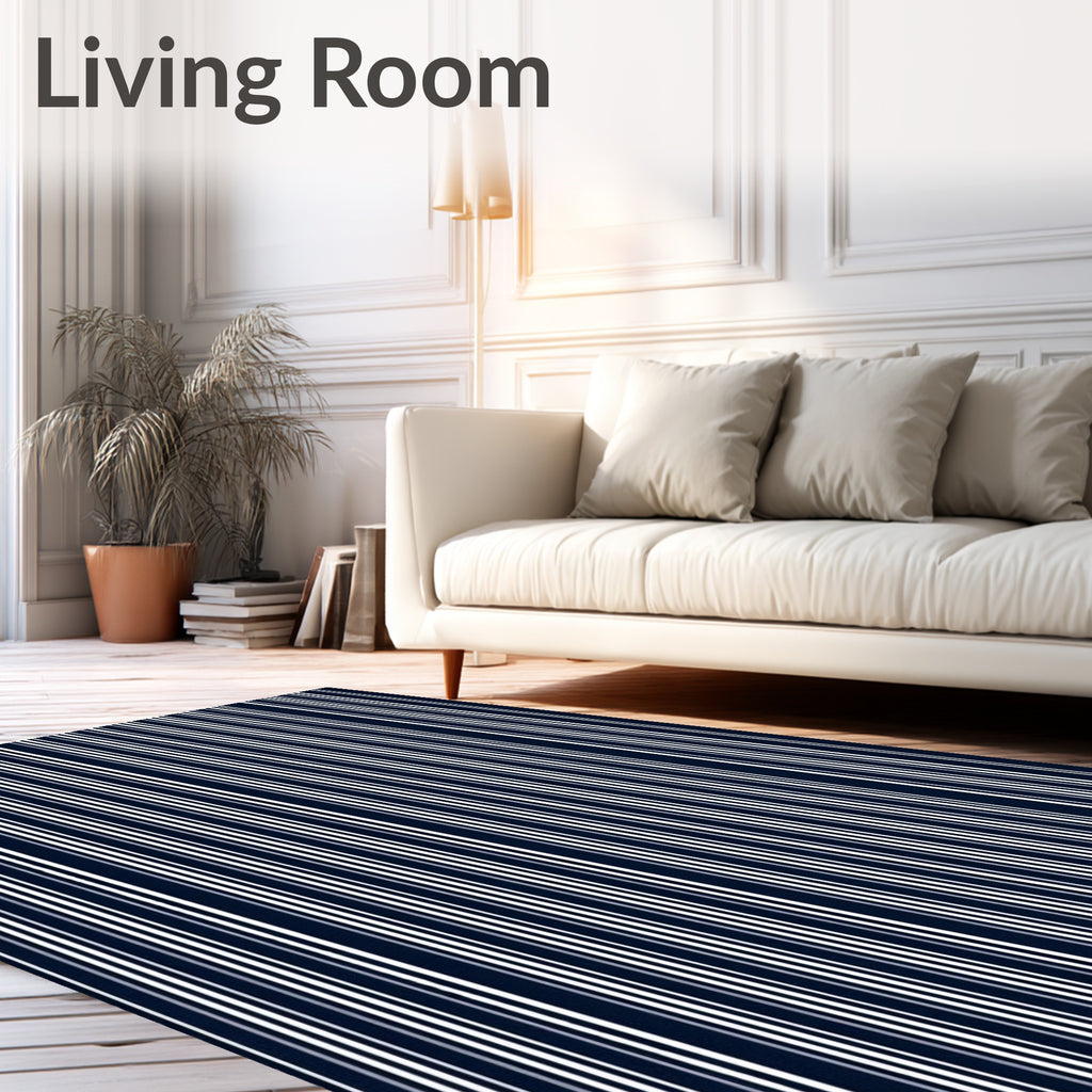Classic Navy And White Striped Pattern Rug
