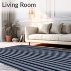 Classic Navy And White Striped Pattern Rug