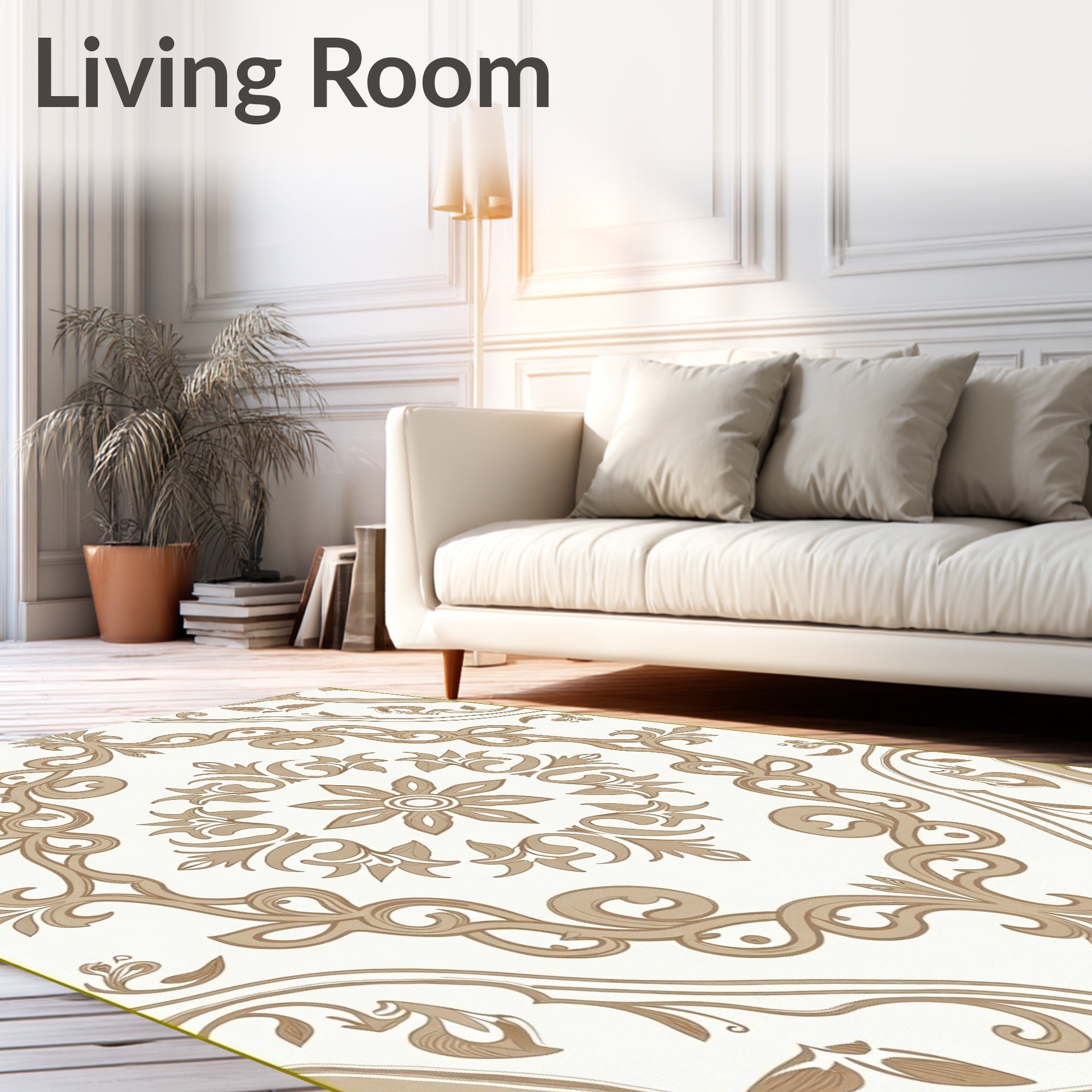 Elegant Floral Scrollwork Brown Tan Pattern Rug