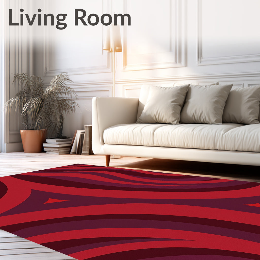 Crimson Swirls Geometric Pattern Rug