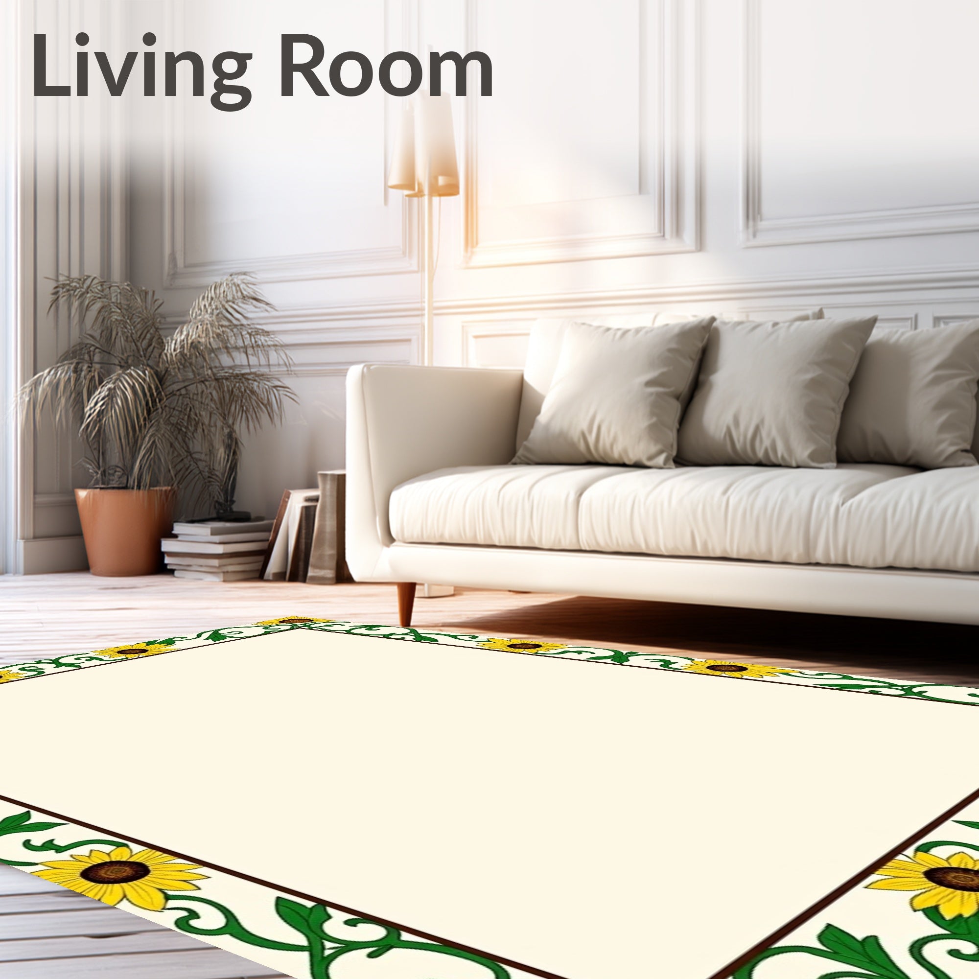 Yellow Sunflowers Vine Border Rug