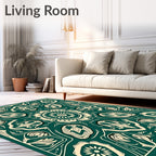 Intricate Floral Medallion Dark Teal Design Rug