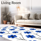 Delicate Blue Floral Stem Pattern Rug