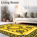 Ornate Black On Yellow Floral Pattern Rug