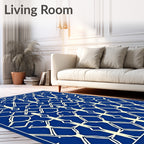 Intricate Blue Golden White Lattice Rug