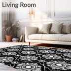 Classic Floral Medallion Black White Rug