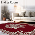 Crimson Floral Medallion Border Design Rug