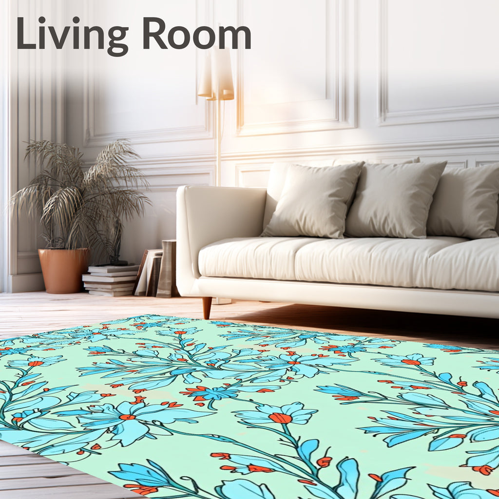 Sky Blue Floral Vine Pattern Rug