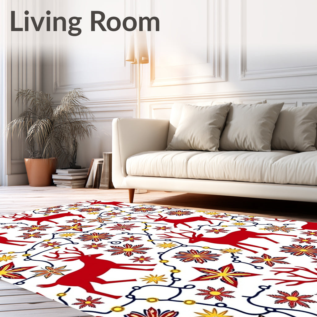 Red Deer Festive Flower Garland Rug