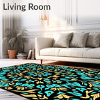 Aqua Gold Floral Mandala Design Rug