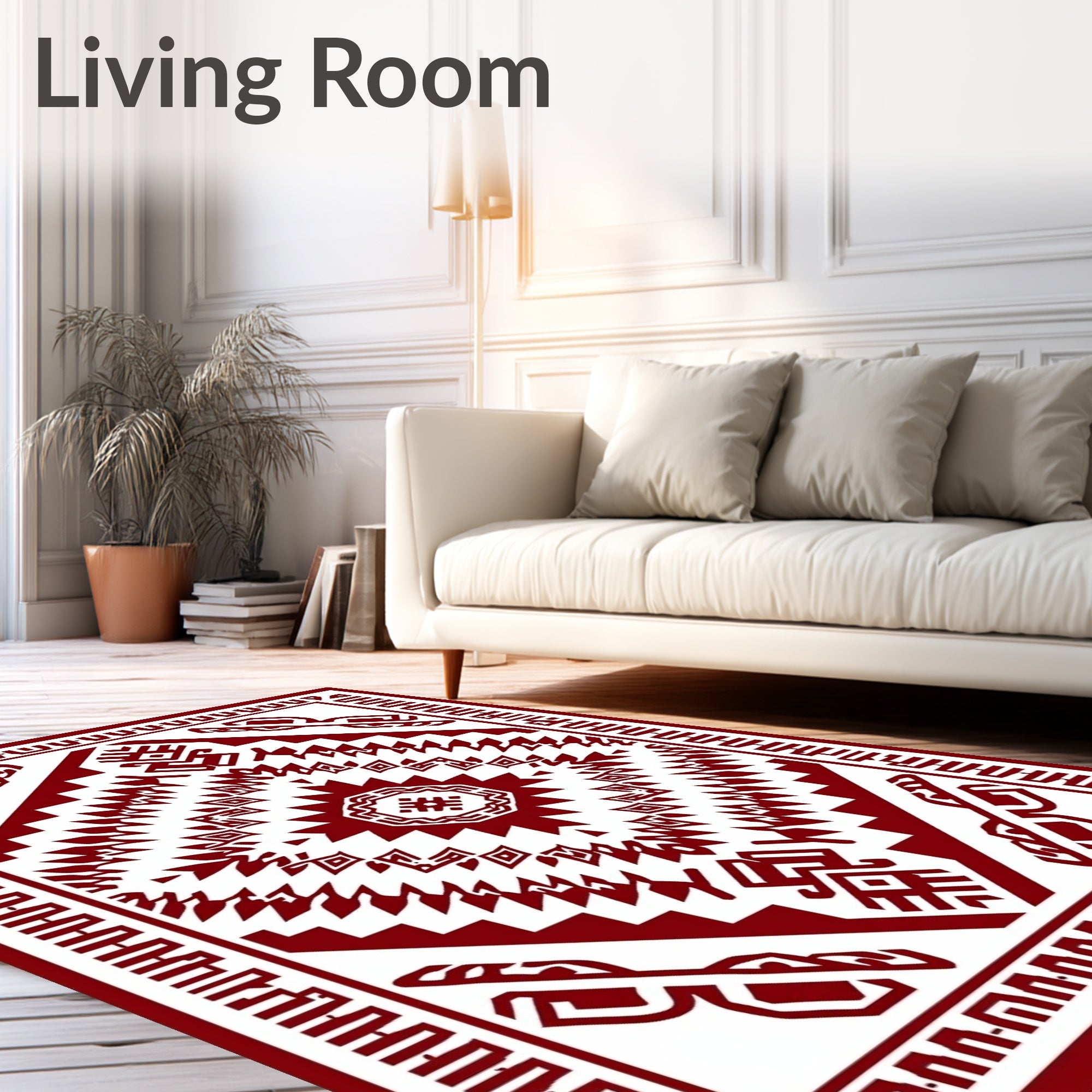 Bold Red Tribal Geometric Pattern Rug