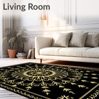 Golden Black Mandala Floral Border Rug
