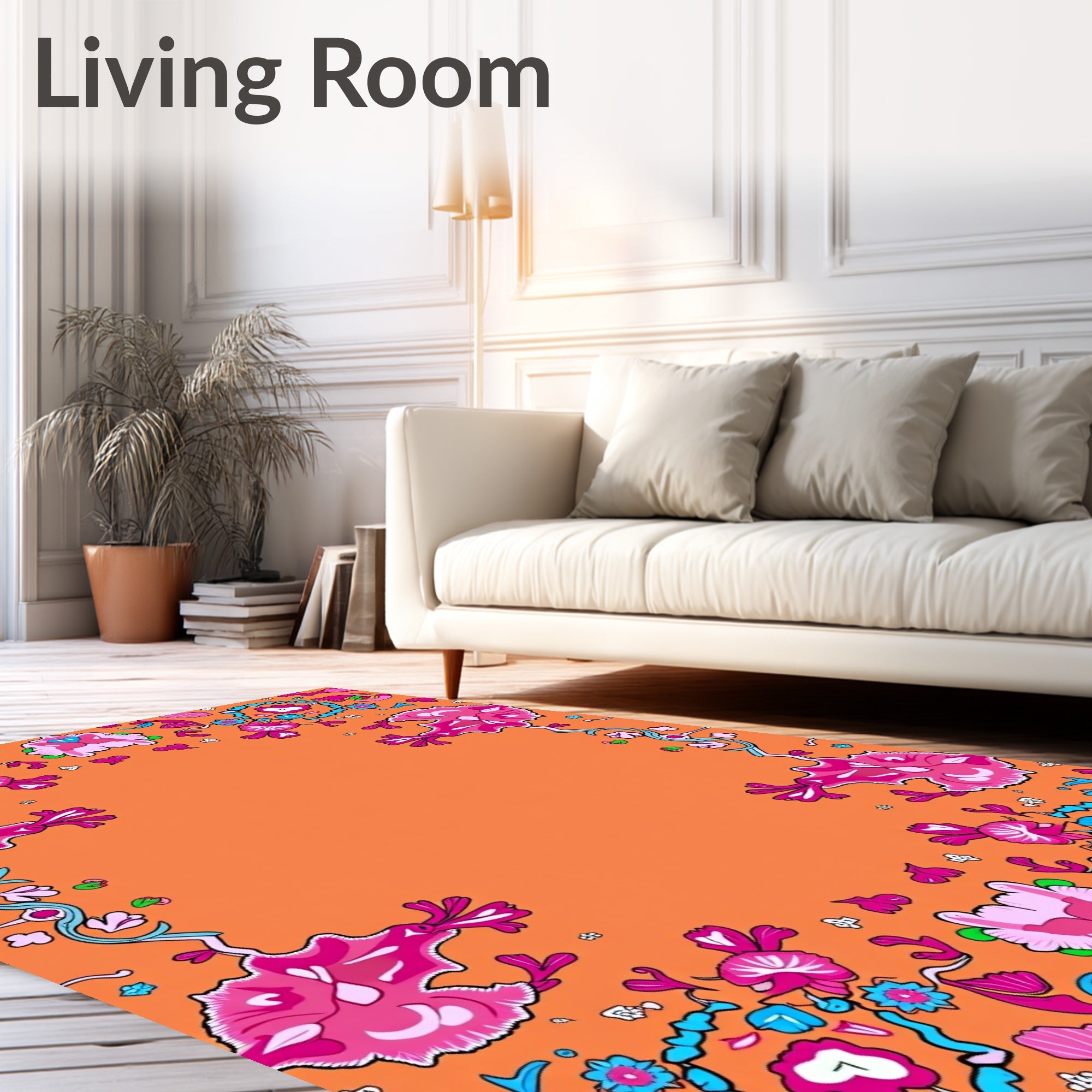 Vibrant Floral Border Pattern Rug