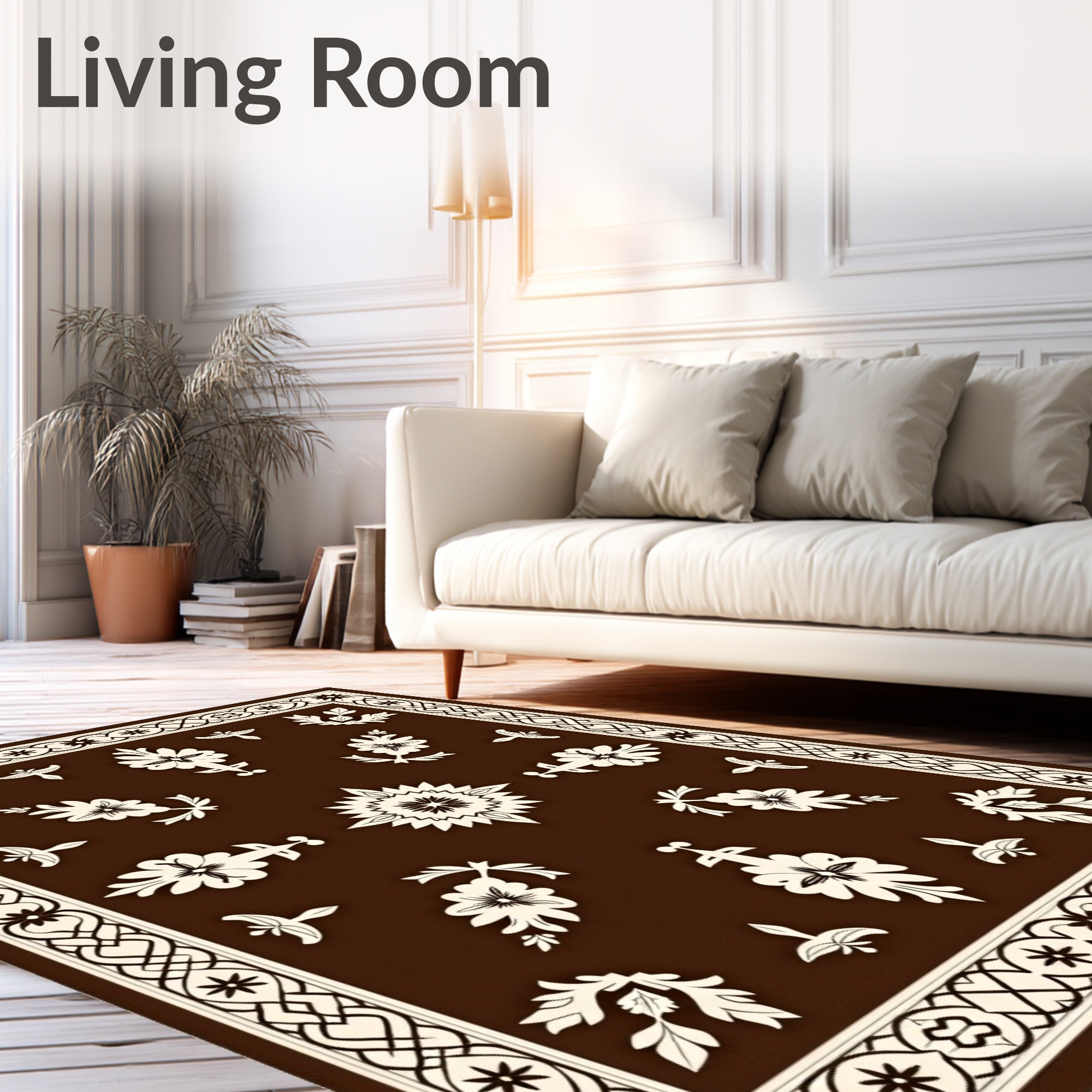 Ornate Floral Bordered Medieval Rug