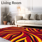 Bold Red Yellow Abstract Swirls Rug