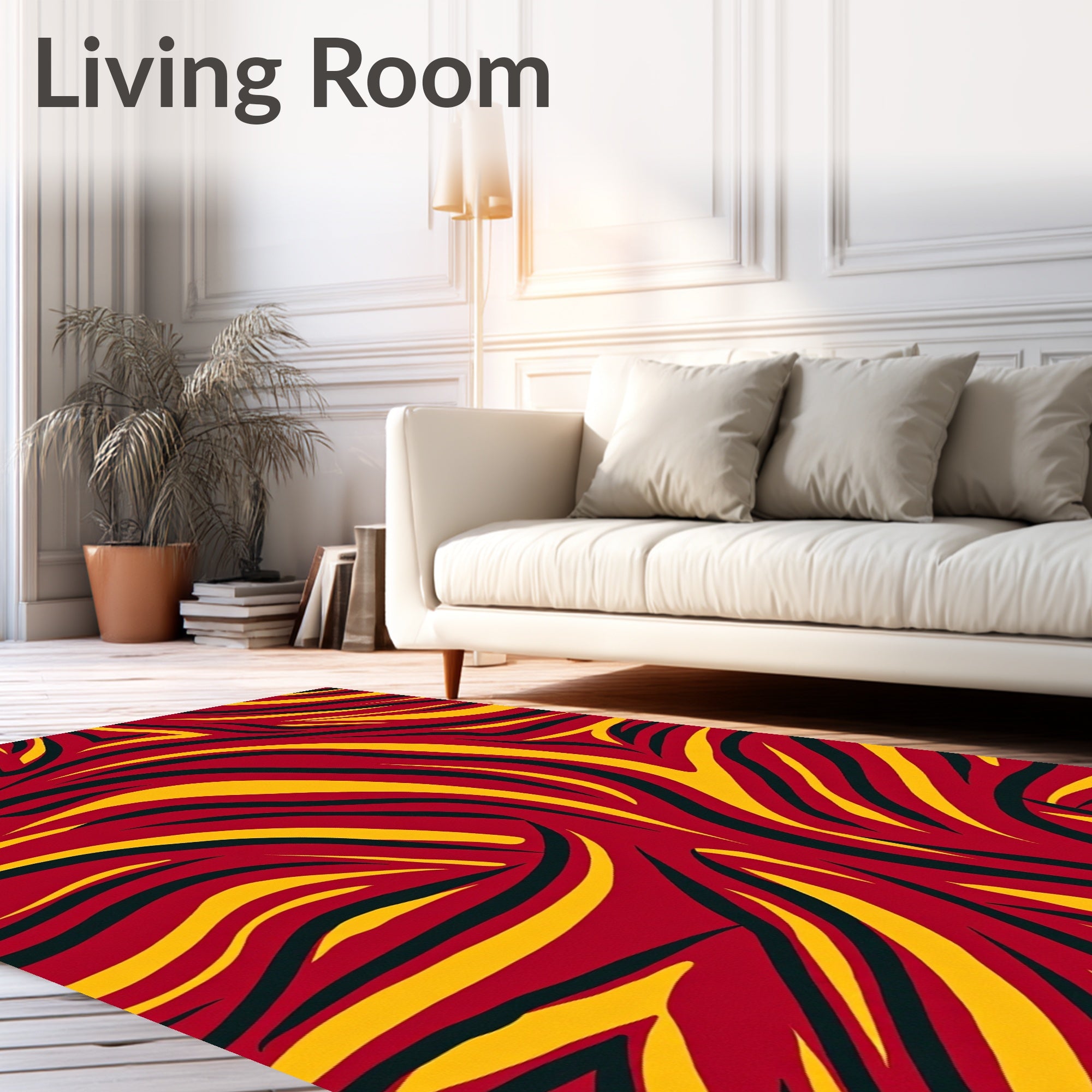 Bold Red Yellow Abstract Swirls Rug