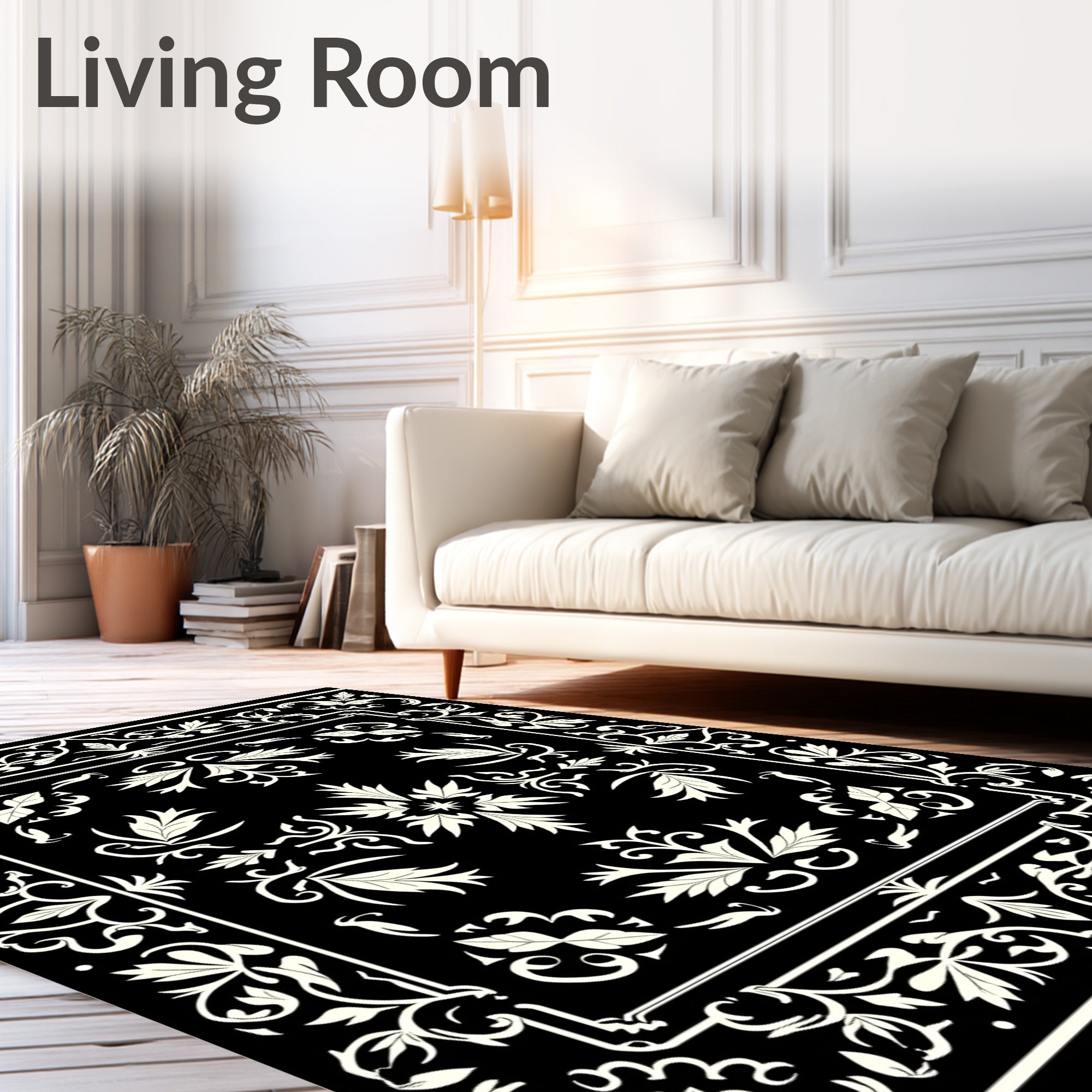 Classic Cream Black Floral Scroll Rug