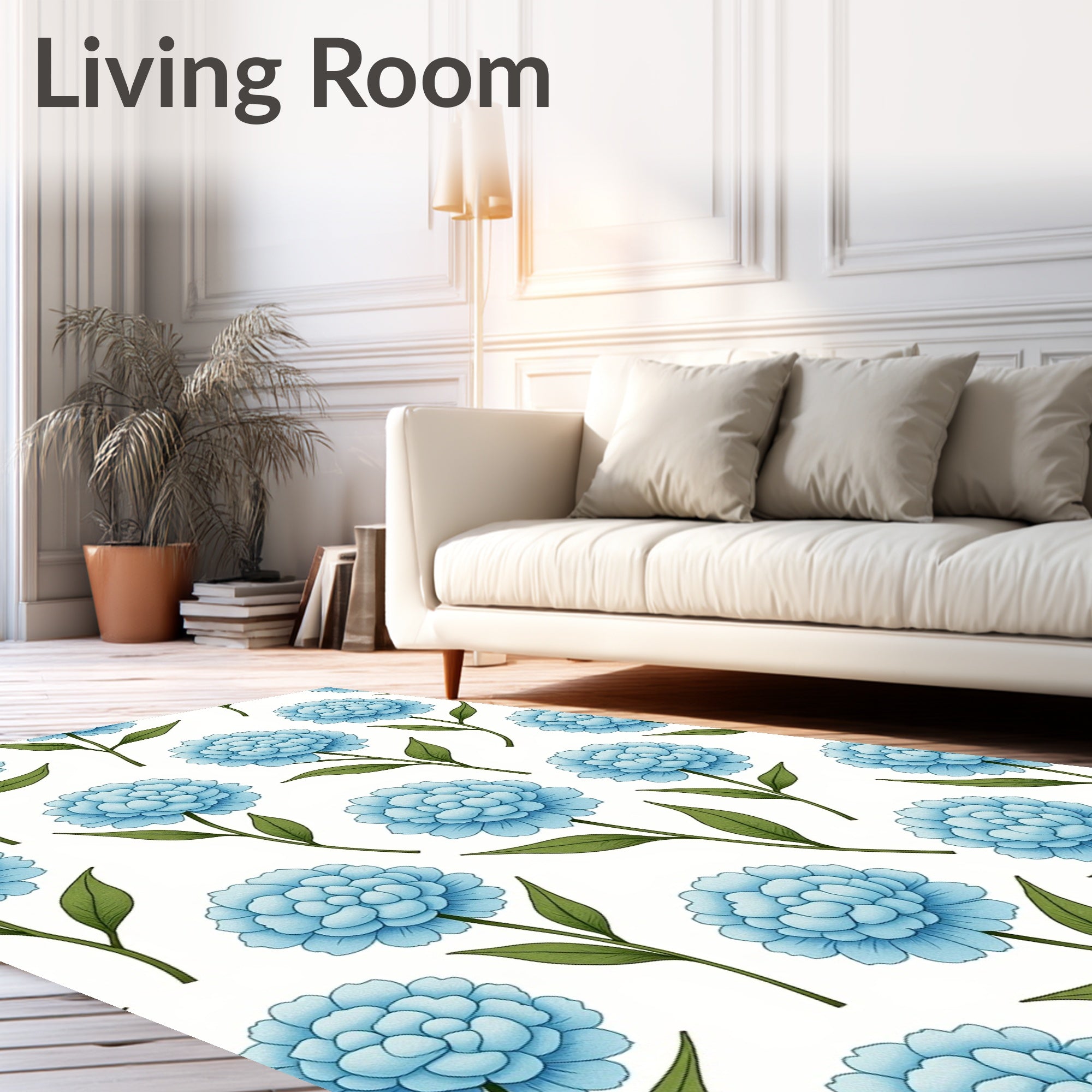 Powder Blue Dahlia Floral Pattern Rug