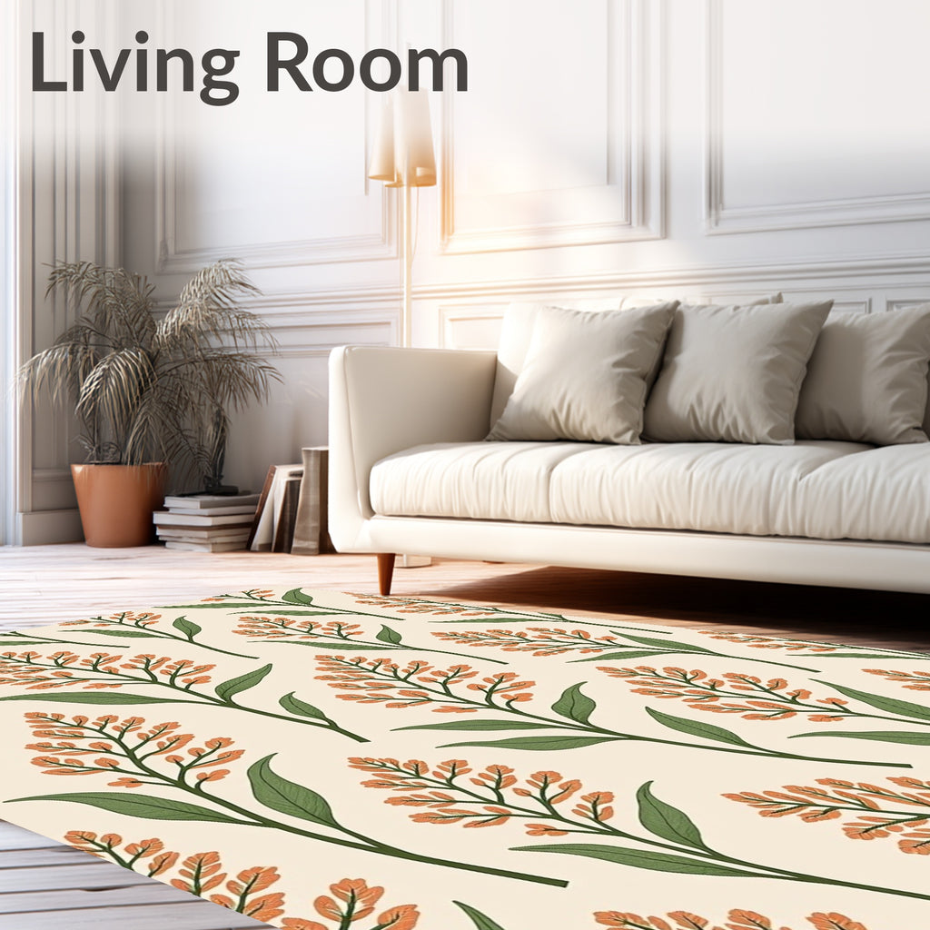 Botanical Branches Pattern with Orange Blossoms Rug