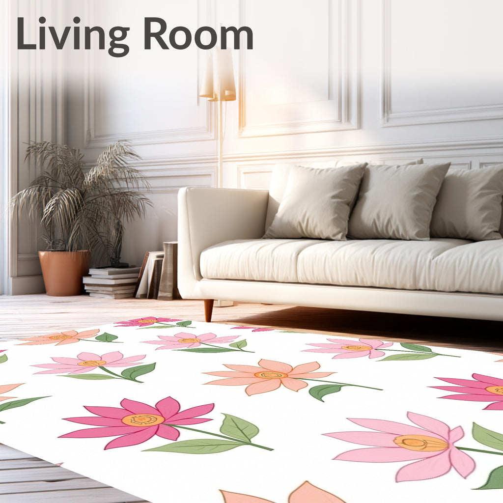 Drawn Petal Flower Pattern Rug