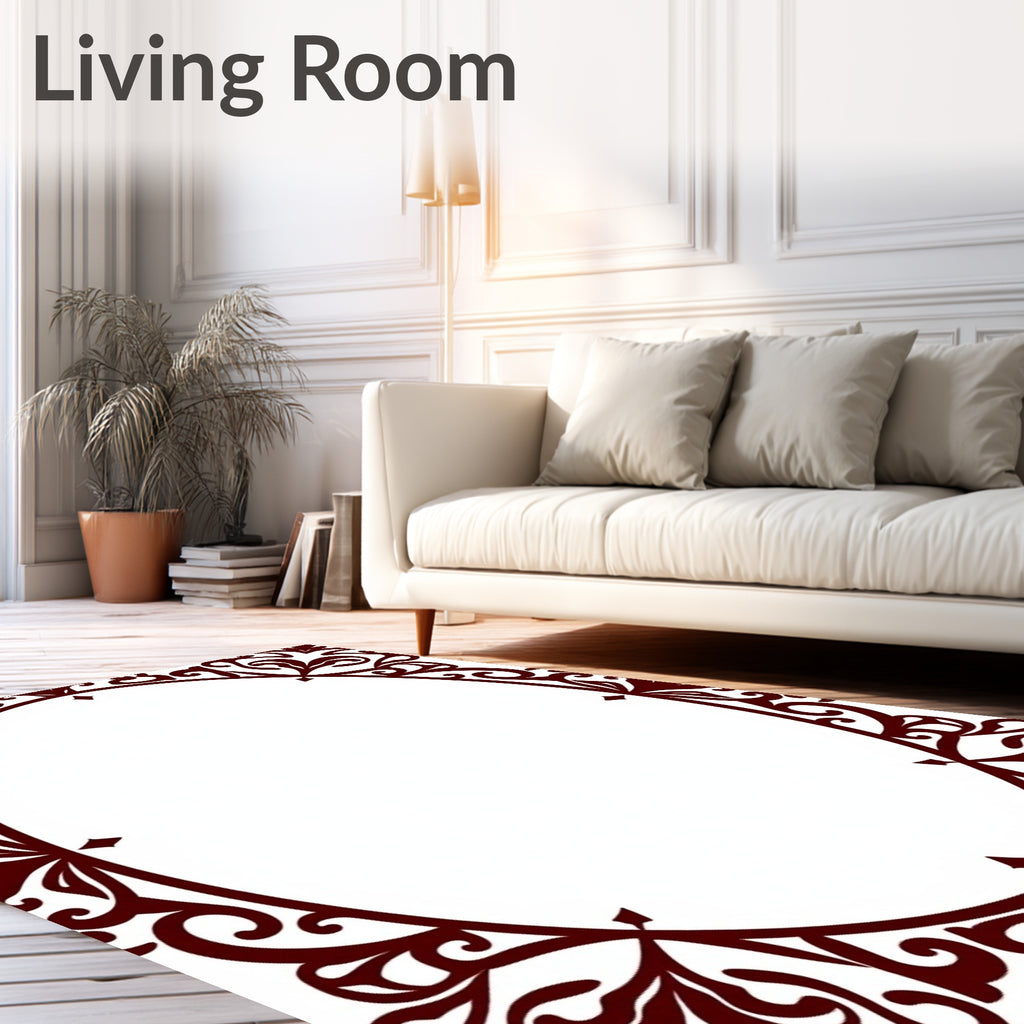 Intricate Maroon Swirl Border Design Rug