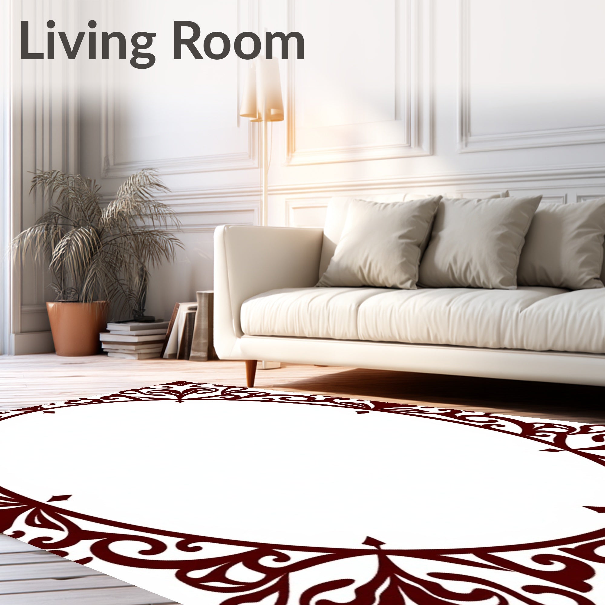 Intricate Maroon Swirl Border Design Rug