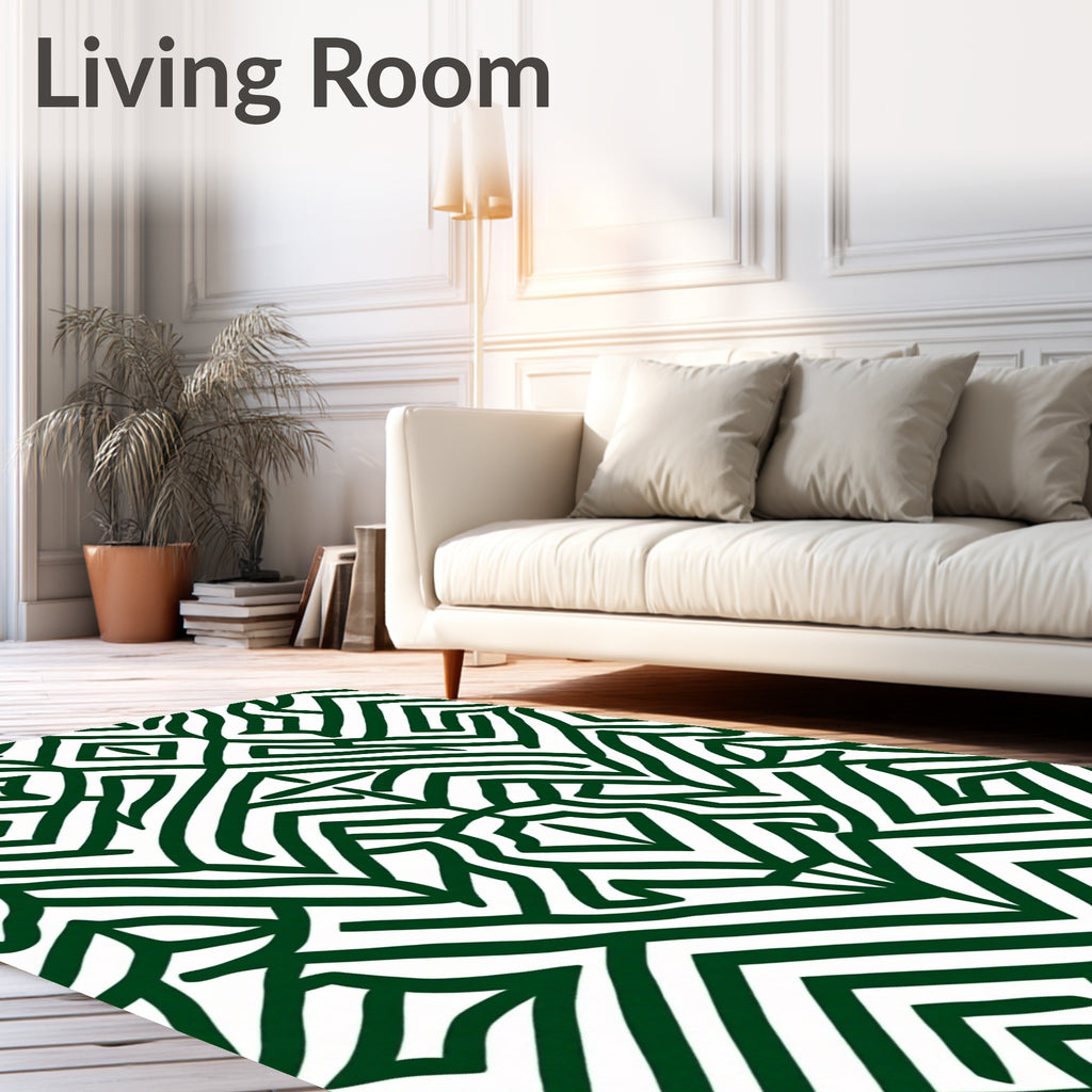 Emerald Green Abstract Geometric Maze Rug