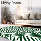 Emerald Green Abstract Geometric Maze Rug