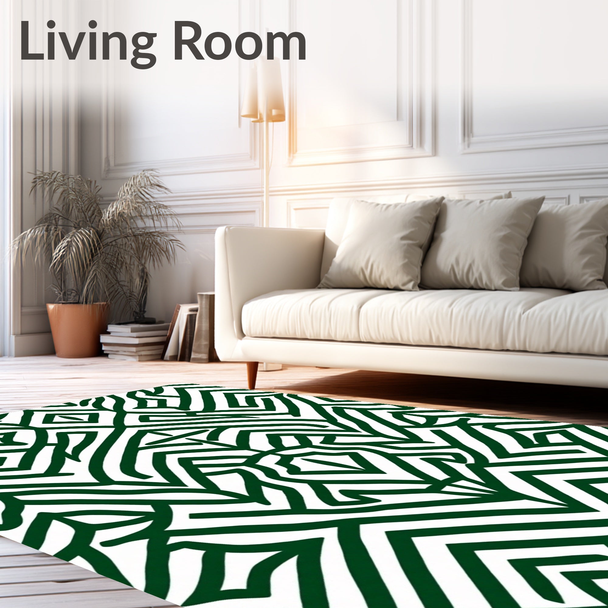 Emerald Green Abstract Geometric Maze Rug