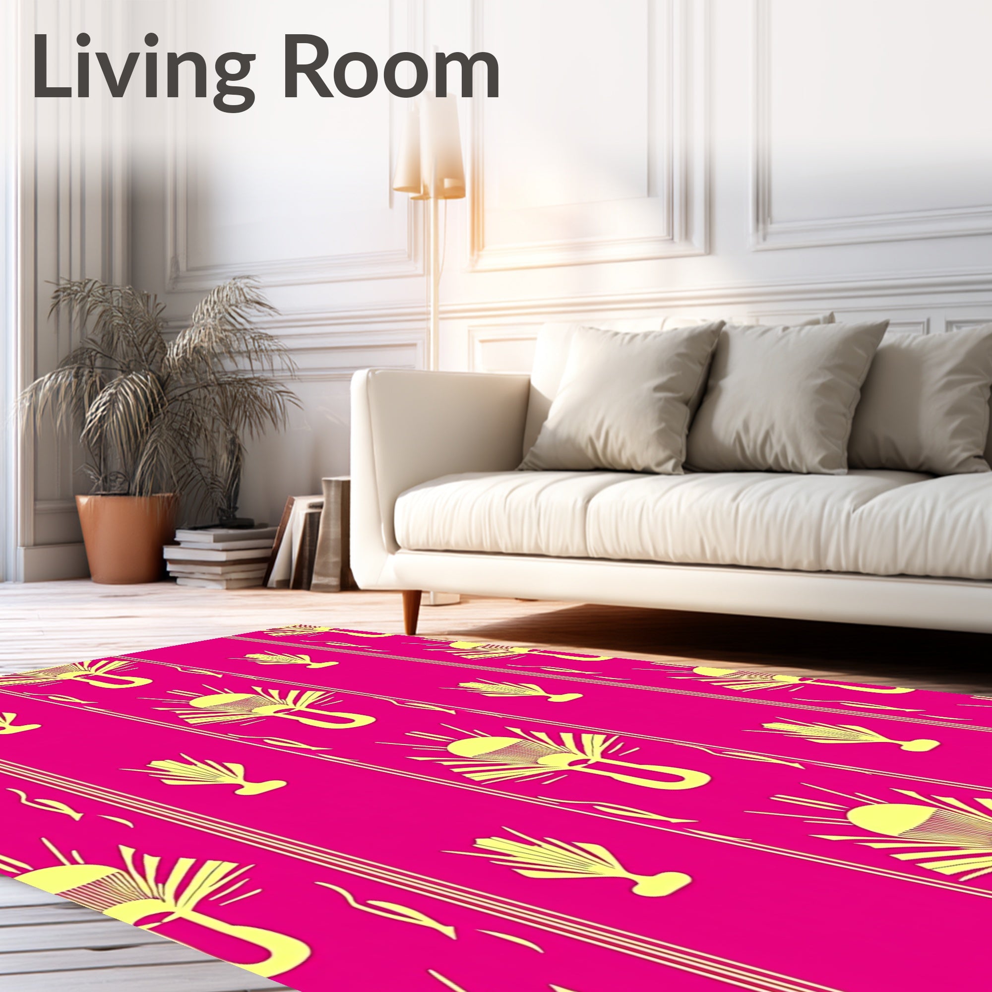 Yellow Fan Patterned Bright Rug