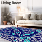 Intricate Blue Floral Scroll Border Rug