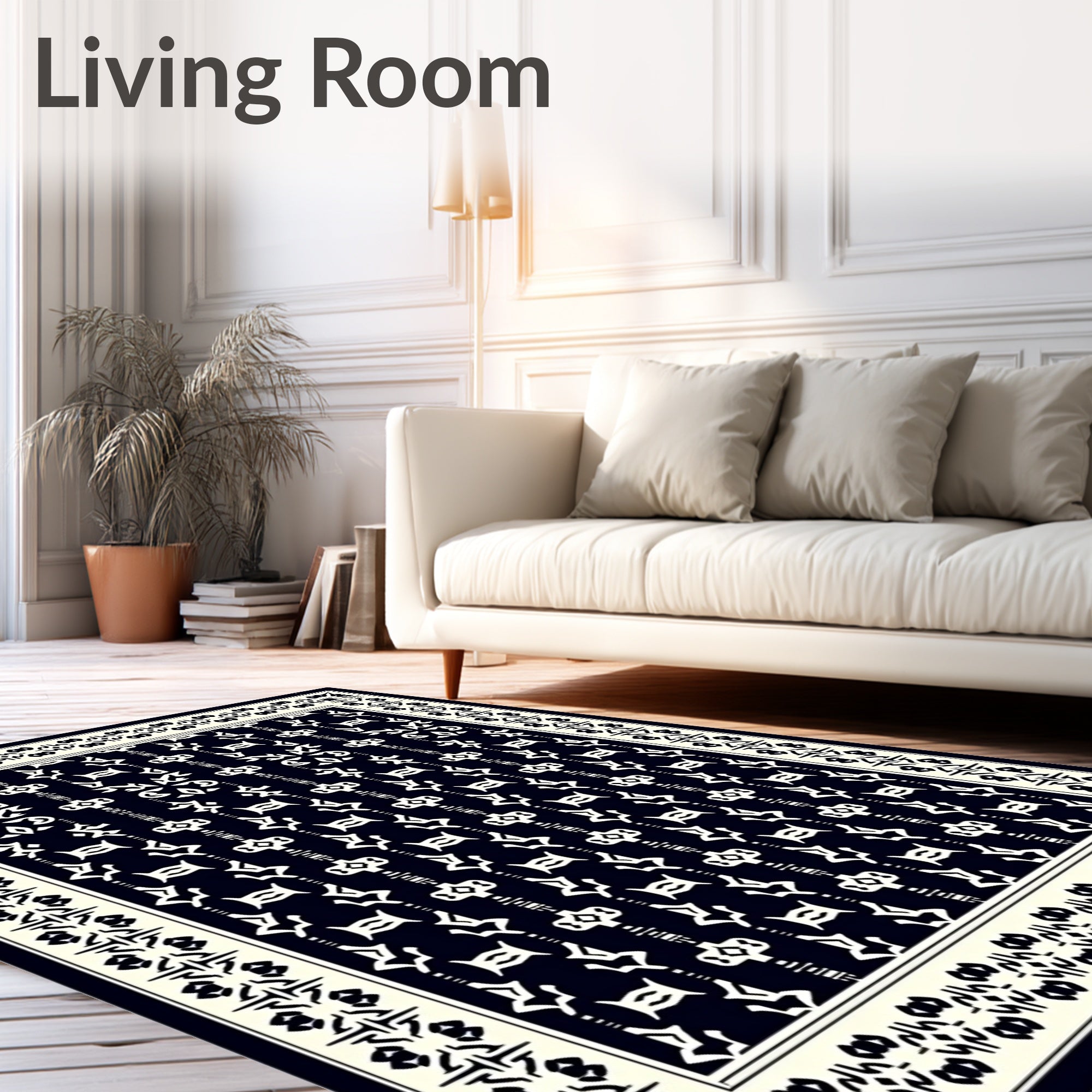 Monochromatic Cream White Geometric Pattern Design Rug