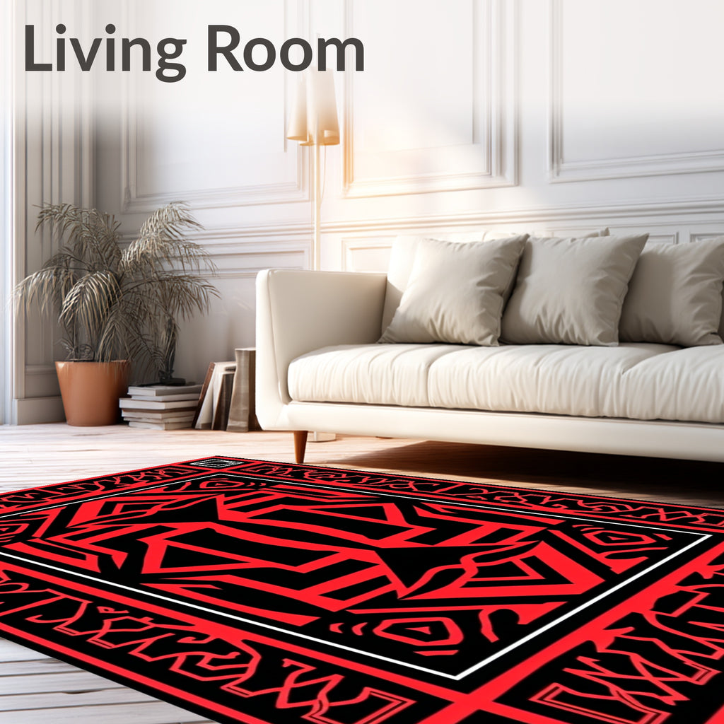 Bold Abstract Geometric Red Black Rug