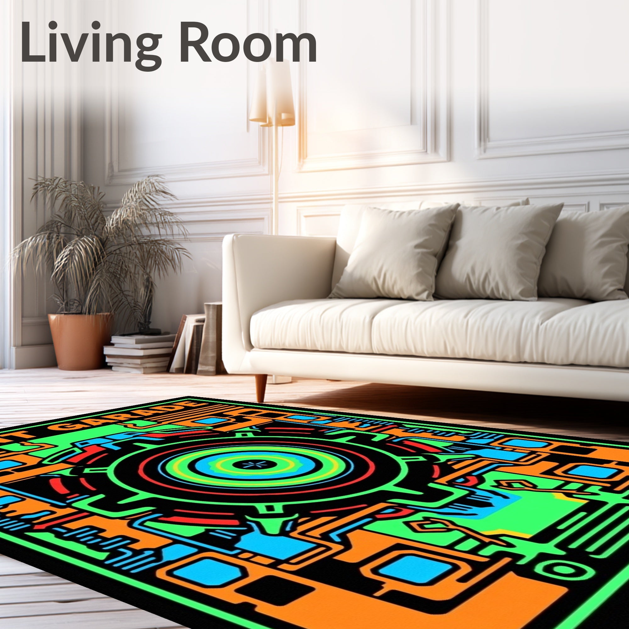 Circuit Board Neon Pattern Rug
