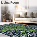 Green White Abstract Swirl Pattern Rug