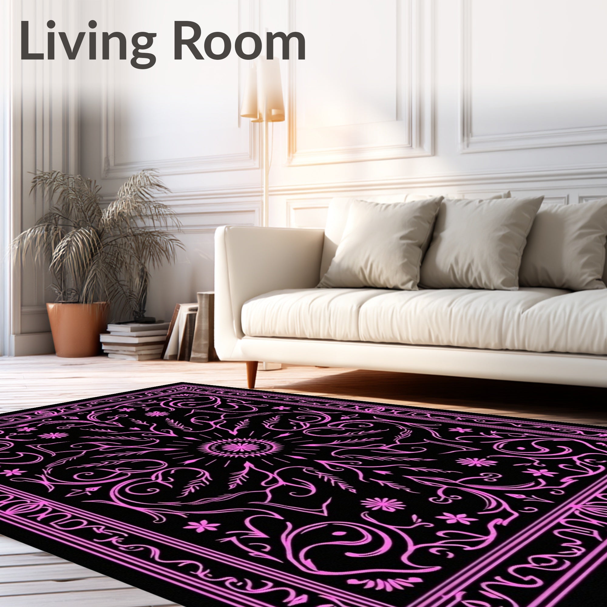Ornate Pink Floral Sunburst Design Rug