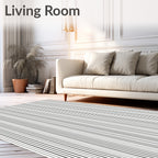 Minimalist Black White Thin Stripe Pattern Rug