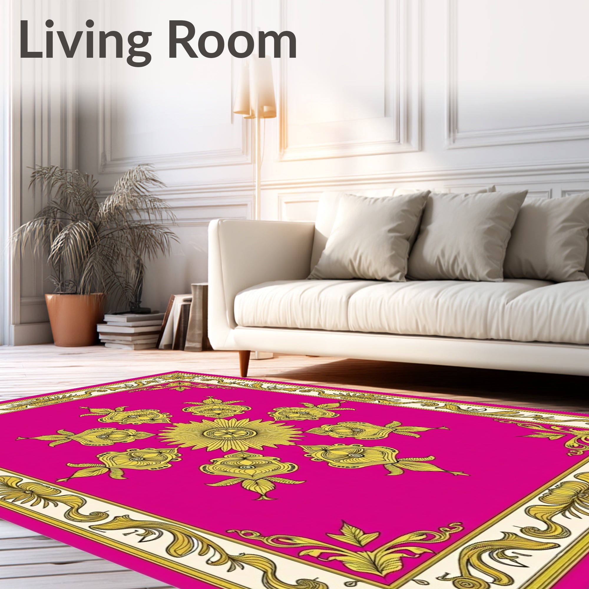 Ornate Floral Gold Medallion Rug